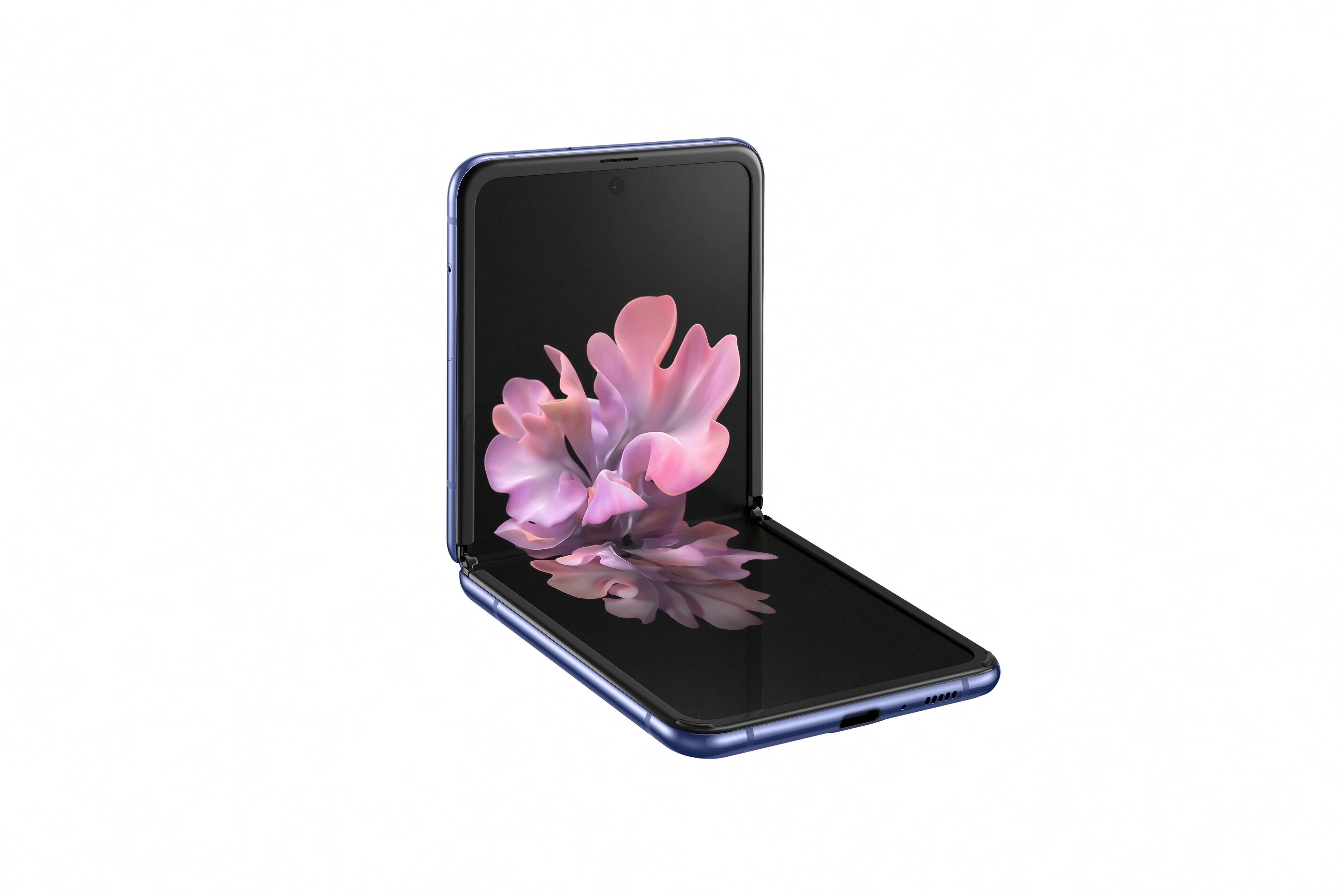 Slik kan Galaxy Z Flip legges på bordet og for eksempel ta en langeksponering eller være videotelefon.