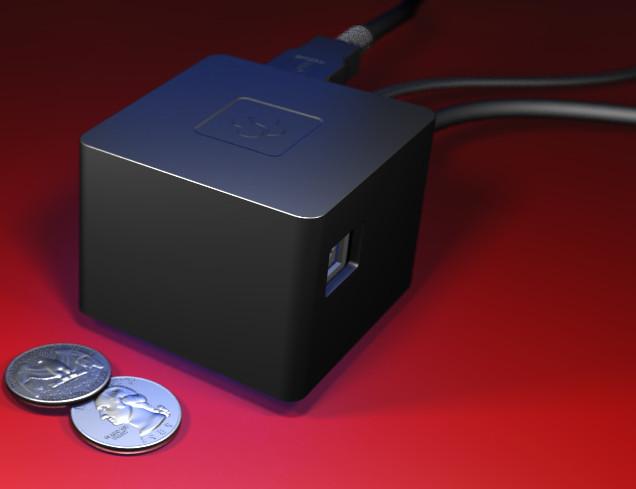 CuBox Pro måler 55 x 55 x 42 mm og bruker mindre enn tre watt under HD-avspilling.Foto: SolidRun