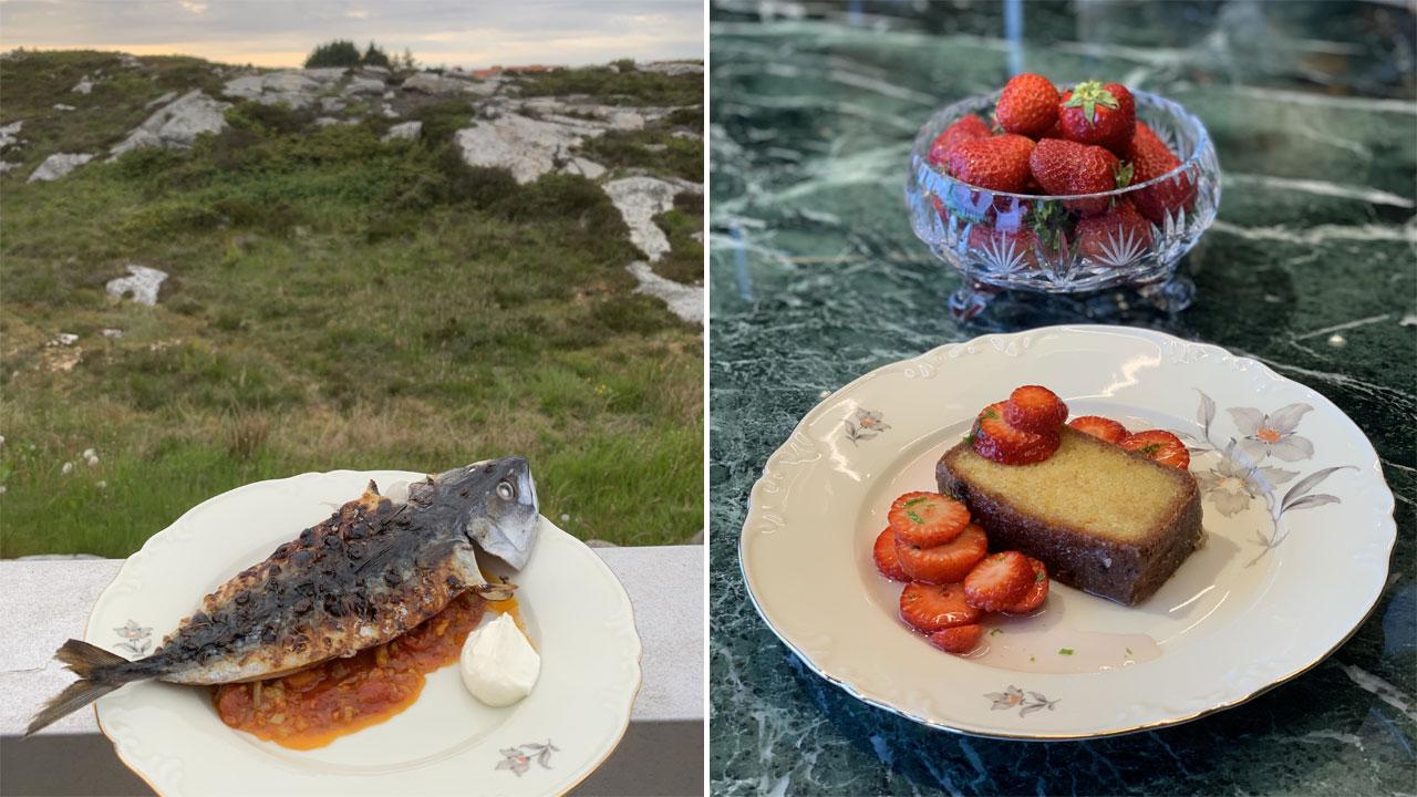 FAVORITTRÅVARER: Grillet makrell og sitron- og mandelkake får frem sommerfølelsen hjemme hos familien Renaa. 