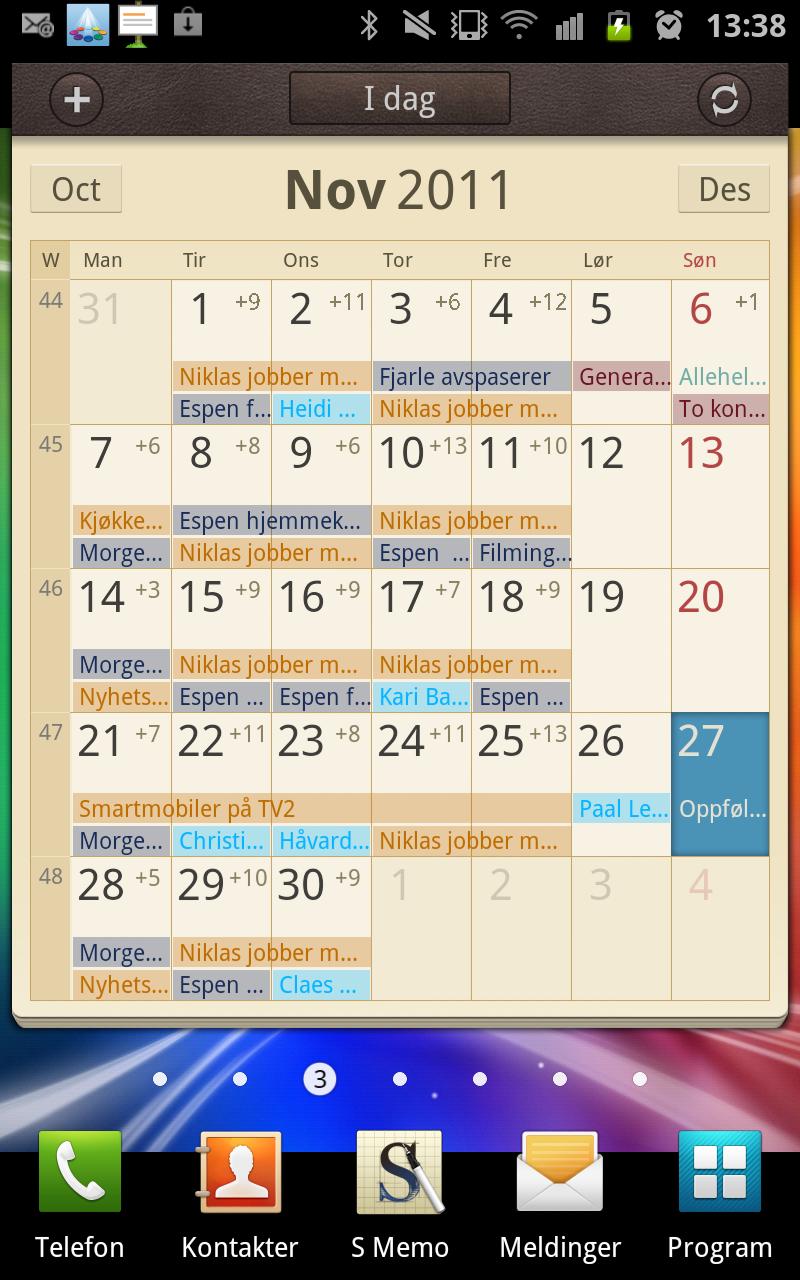 Kalenderwidget-en gir god oversikt.