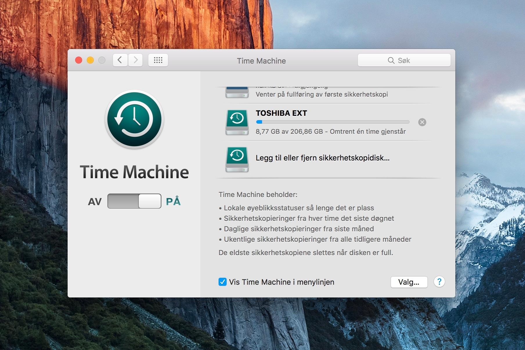 Via Time Machine-programmet kan du enkelt lage en sikkerhetskopi av hele Macen din.