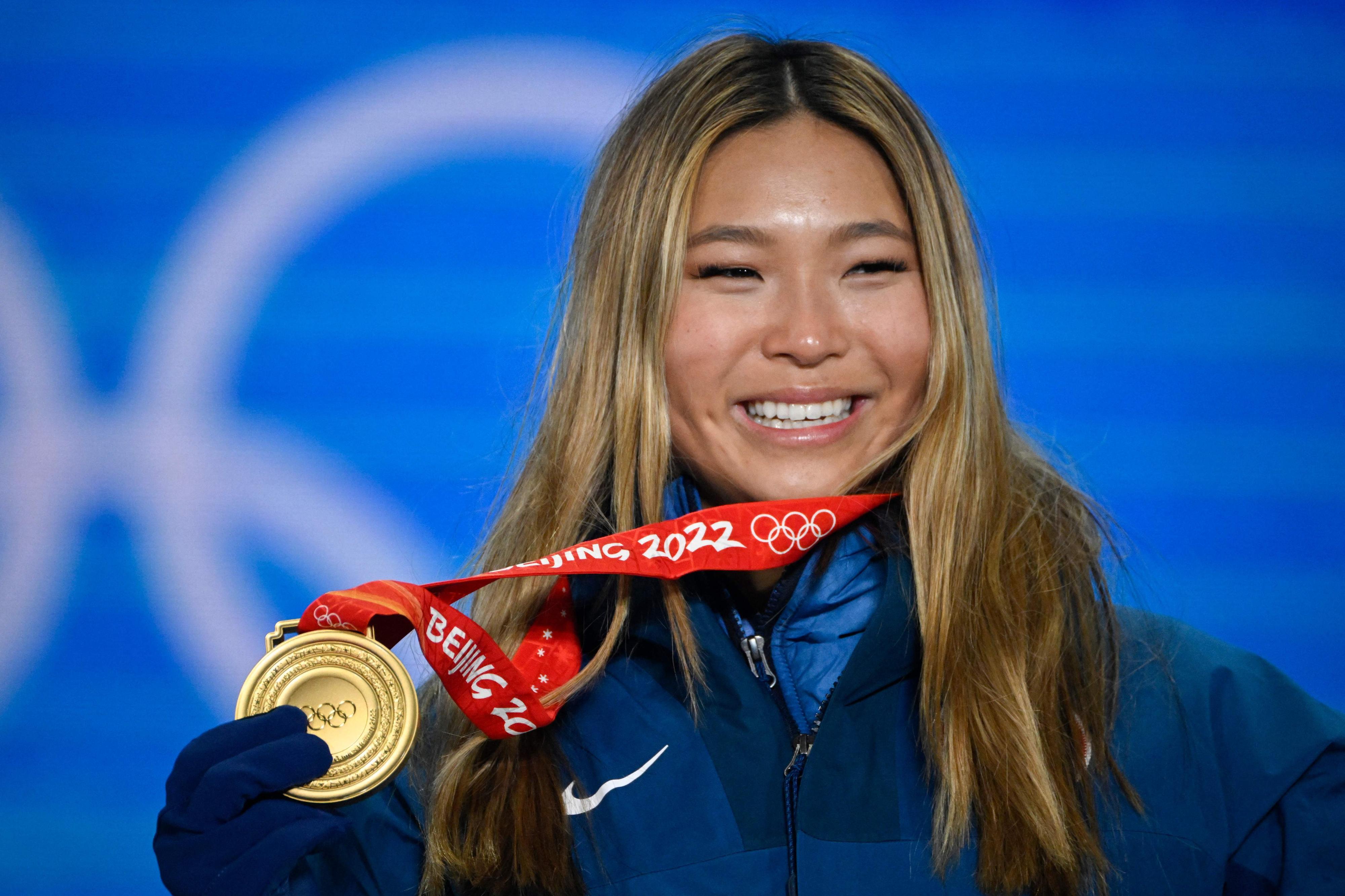 GULL: Amerikanske Chloe Kim med OL-gullet i halfpipe i Beijing 10. februar. 