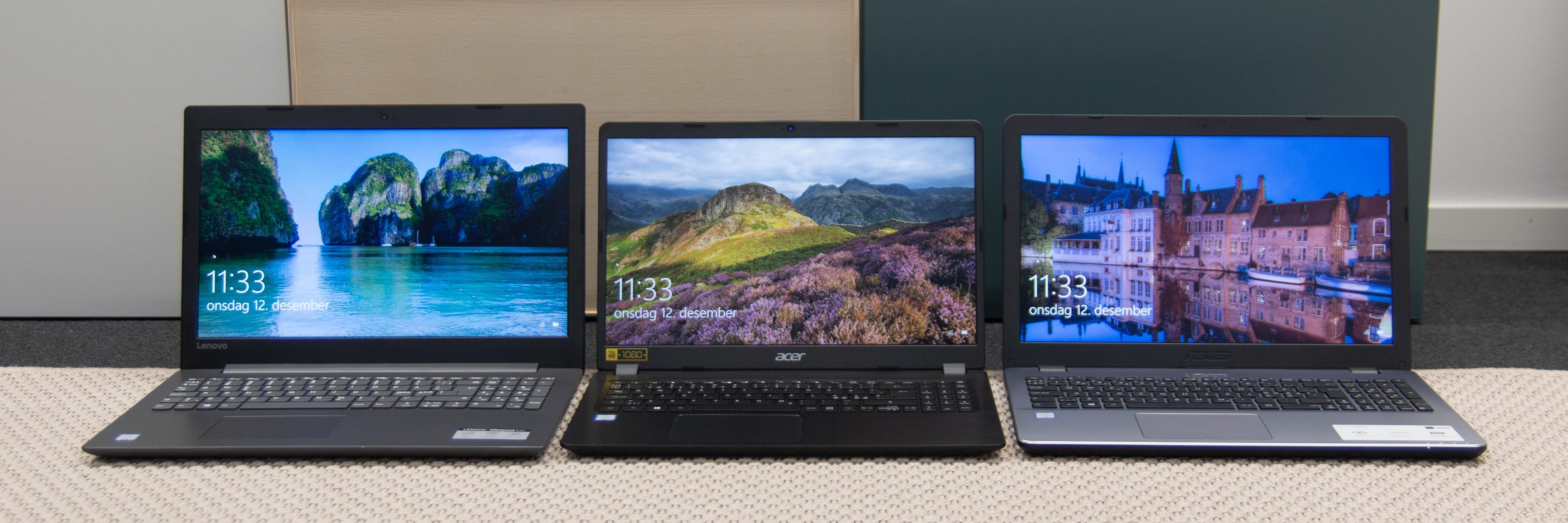 Fa venstre til høyre: Lenovo IdeaPad 330, Acer Aspire 5 og Asus VivoBook 15.