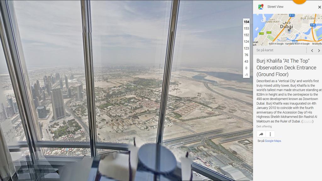 Utsikten fra 154. etasje i Burj Khalifa.Foto: skjermbilde