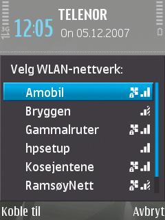 N82 søker kjapt opp alle trådløse nettverk i området.