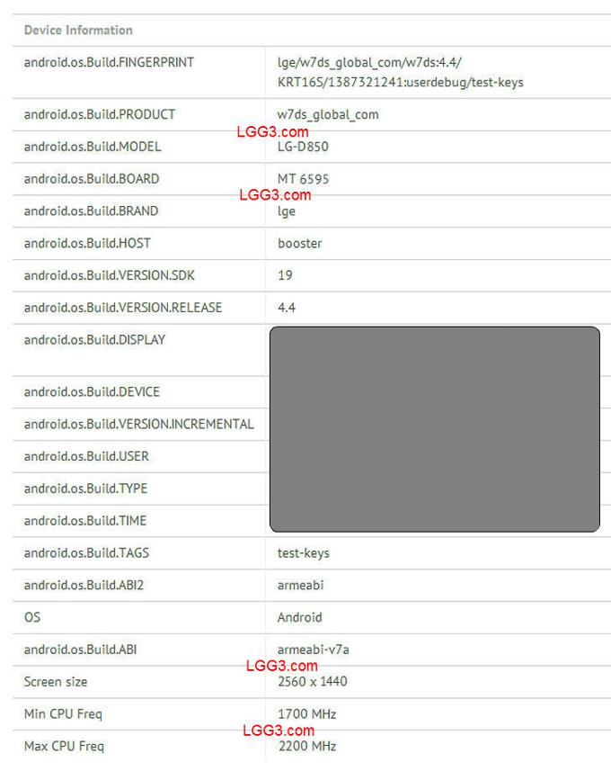 Denne skjermdumpen fra en ytelsestest viser mange detaljer om det som skal være LGs neste toppmodell.Foto: lgg3.com