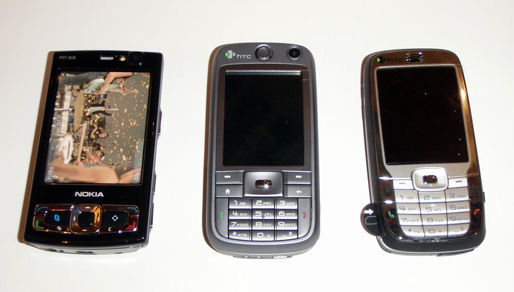 Sammenligning: Nokia N95 8GB, S730 og S710.