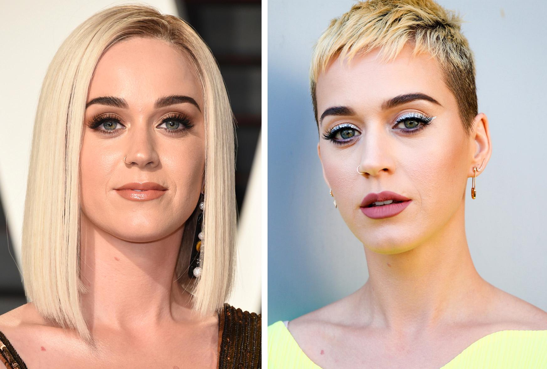 FEBRUAR OG MAI: Katy Perry og Orlando Bloom er sammen i dag, men i 2017 slo paret opp en liten stund. På samme tidspunkt forandret Katy Perry frisyren drastisk.