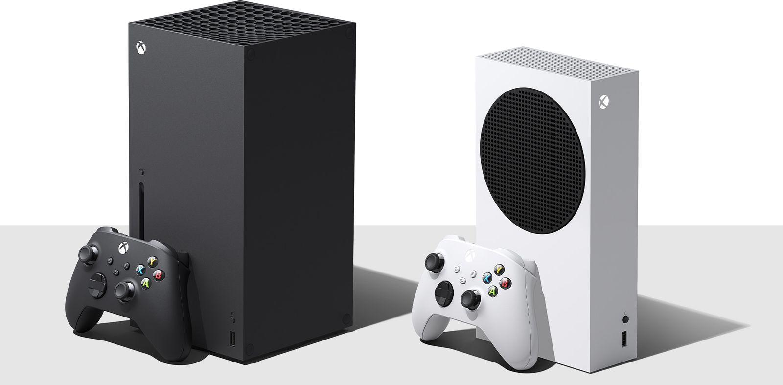 Xbox Series X til venstre. Den rimeligere og svakere Xbox Series S, uten diskdrev, til høyre. 