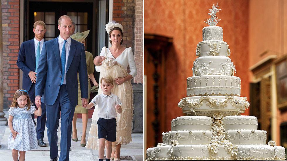 GAMMEL MAT: Gjestene i prins Louis' dåp fikk te og kake - næmere bestemt Kate og Williams gamle bryllupskake (til høyre). Foto: Dominic Lipinski/AFP Photo/Reuters
