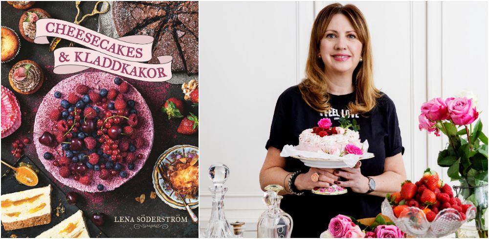 Lena Söderström med sin nya bok Cheesecakes och kladdkakor.