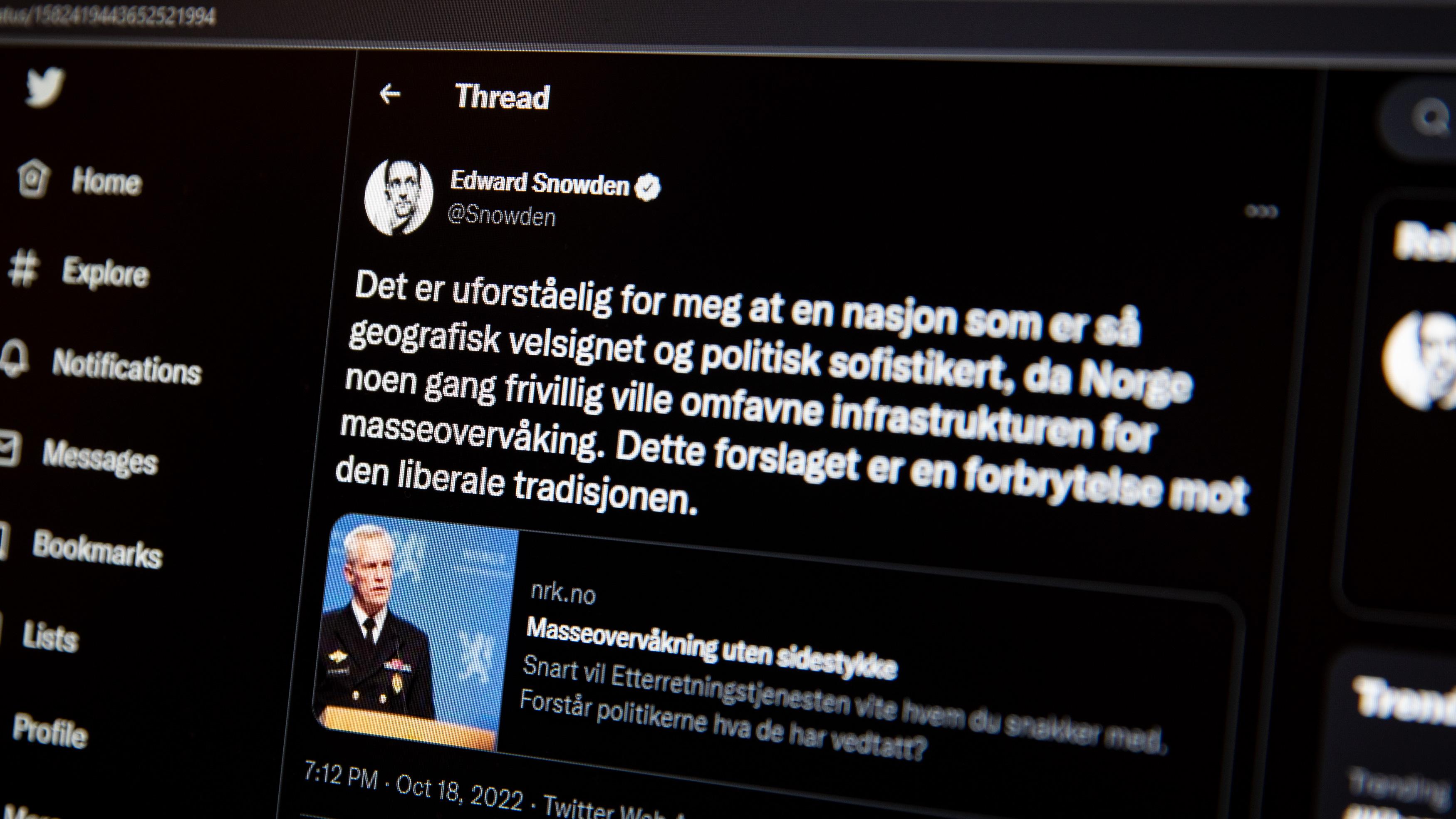 Snowden om norsk lovforslag: - En forbrytelse