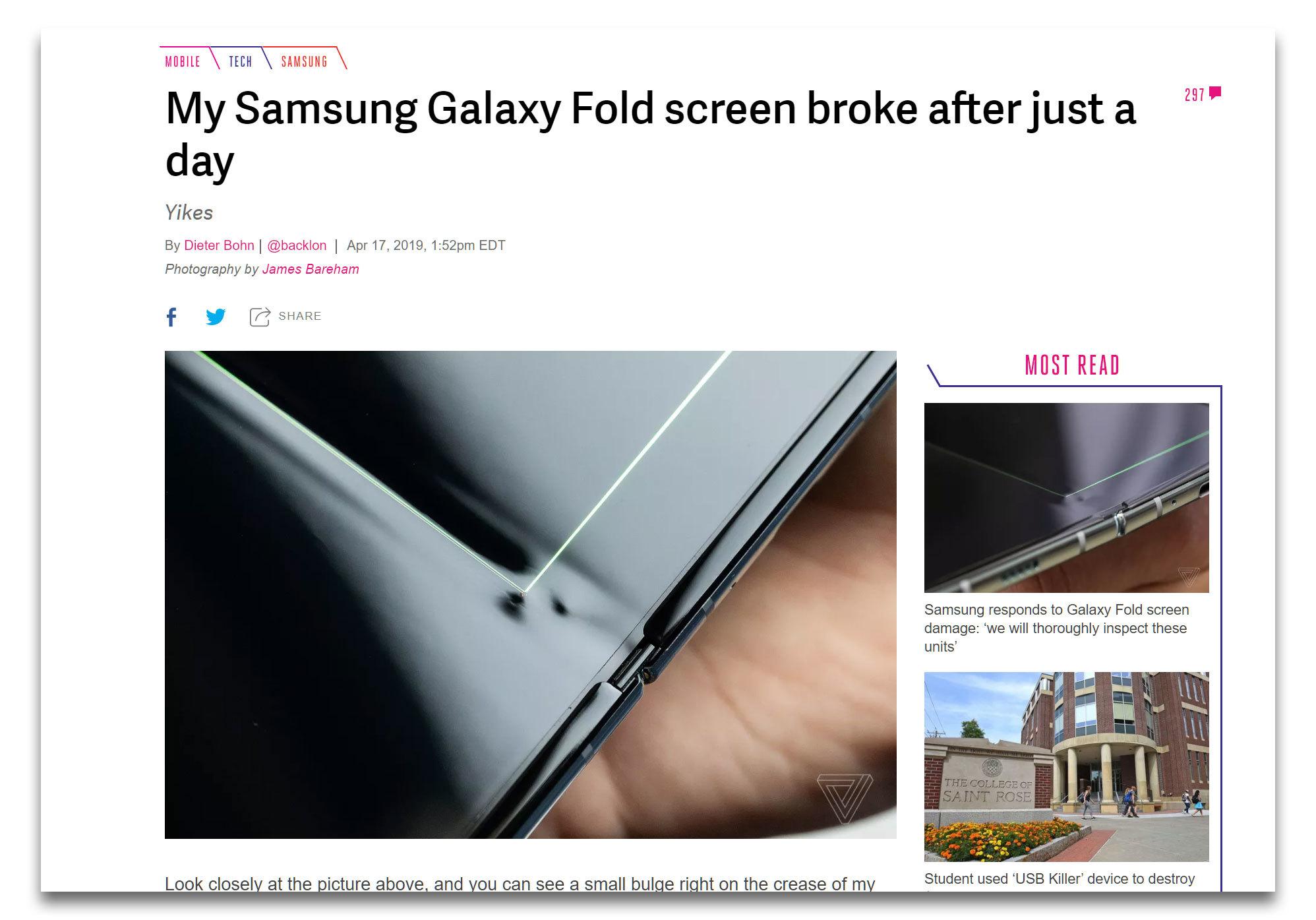 The Verge-journalisten Dieter Bohn var raskt ute med å skrive om problemene sine med det nye Samsung-flaggskipet.