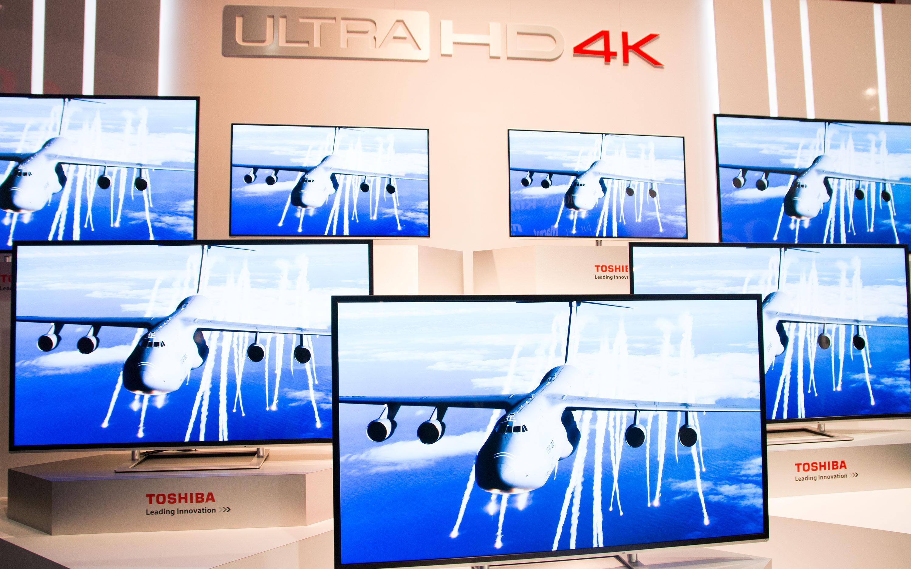 4K-TV-er dominerte på mesegulvet, her representert av Toshiba. .Foto: Jørgen Elton Nilsen, Hardware.no