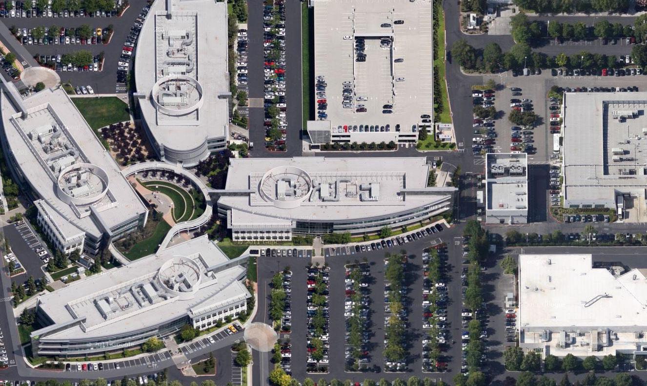 Nvidias hovedkvarter, fem kontorbygninger og to logistikkbygninger. Bilde: Google Maps