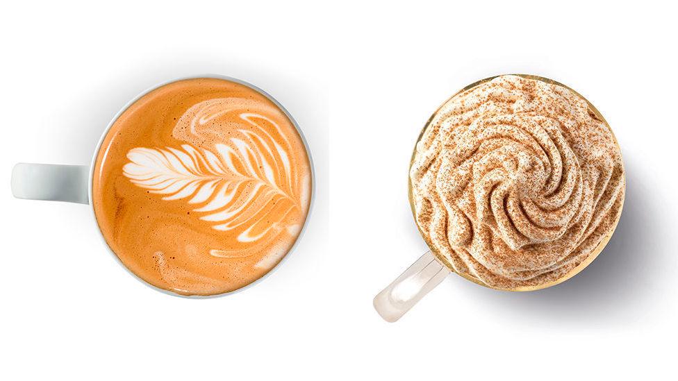 PÅ TOPP: Den klassiske kaffe latten og høstens trenddrikk, pumpkin spice latte, er noen av nordmenns favoritter. Foto: Pressebilde Starbucks