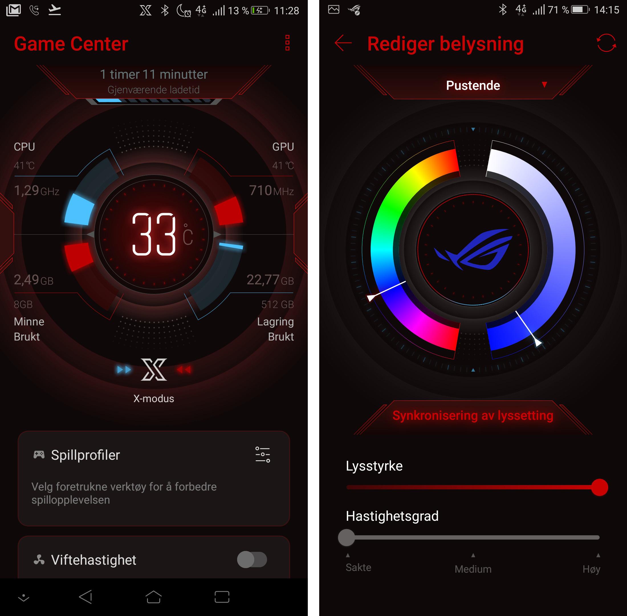 En egen Game Center-app lar deg stille på de litt særere funksjonene ROG Phone har å by på.