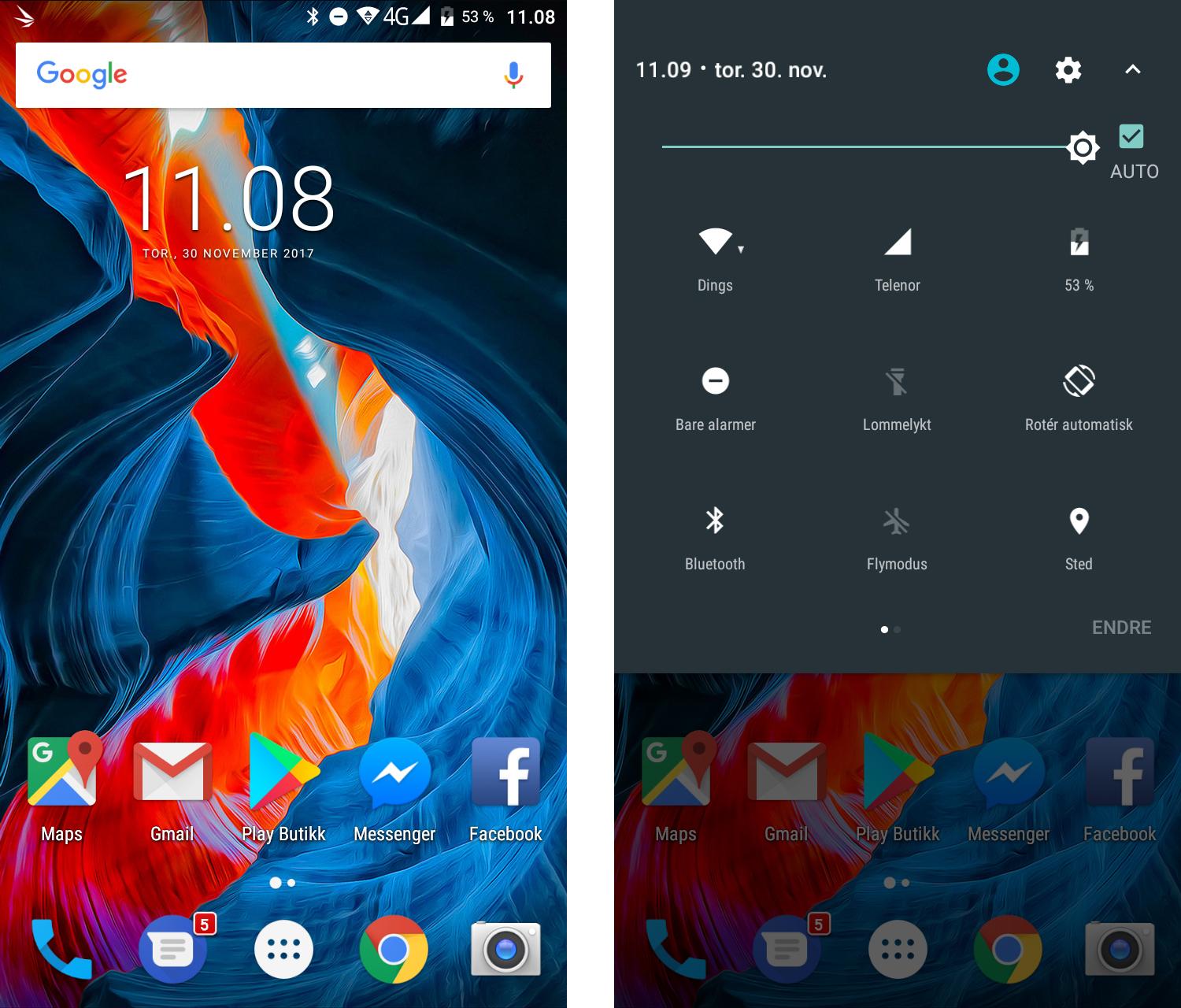Ulefone Mix har omtrent rene Android 7-menyer. Men kameraapp og enkelte innstillinger skiller seg fra standardutgaven Google leverer. Bilde: Finn Jarle Kvalheim, Tek.no
