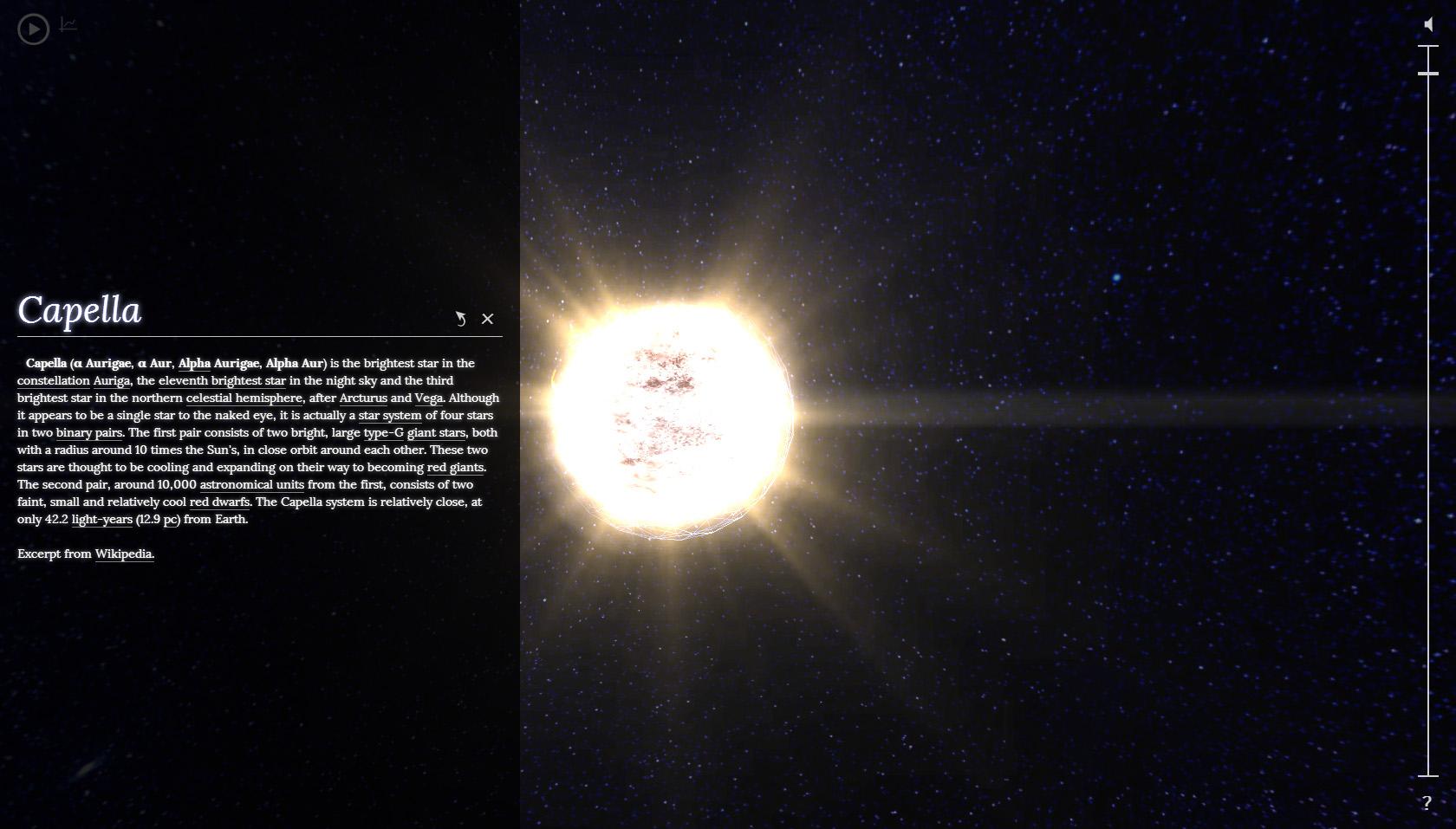 Du kan trykke på stjerner i vårt galaktiske nabolag for å få mer informasjon.Foto: Google