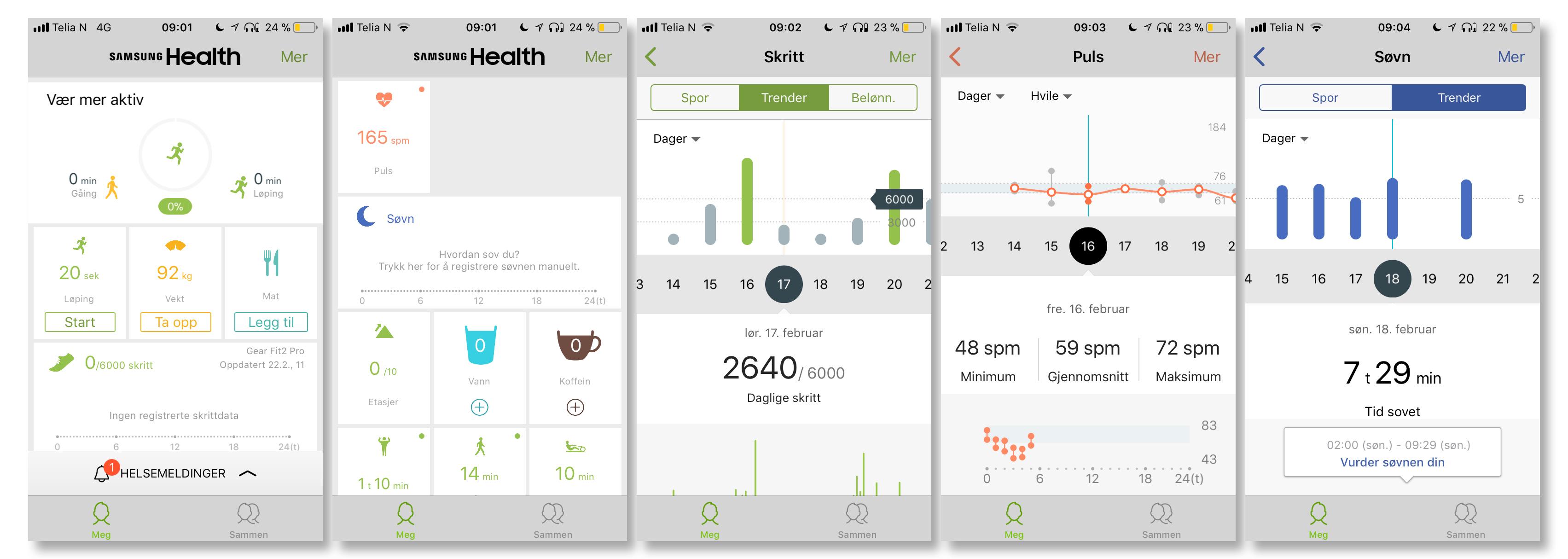 Appen gir en grei oversikt over ting som skritt, søvn og hvilepuls Skjermbilde: Samsung Health (iOS)