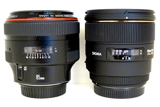 Venstre: Canon EF 85mm f/1.2L USM II
Høyre: Sigma 85mm f/1.4 EX DG HSM