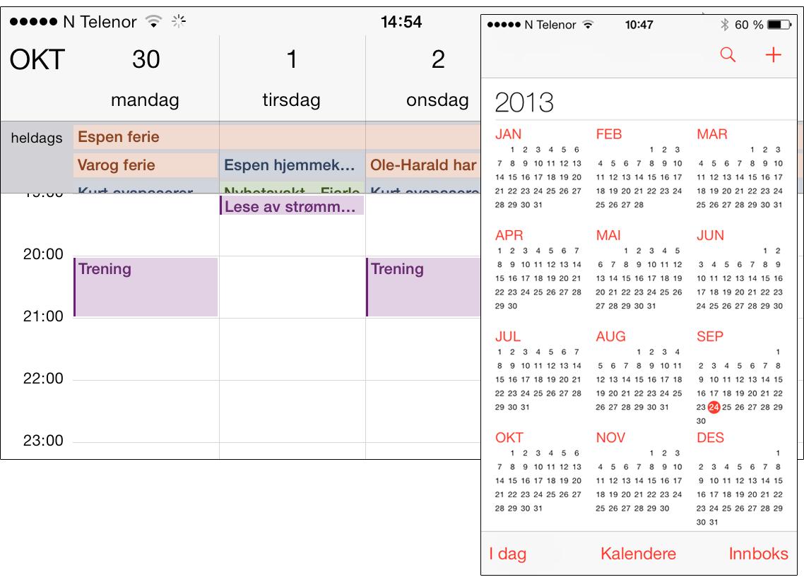 Kalenderen i iOS 7 har blitt mer oversiktlig, og du zoomer inn fra årsvisning til måned og dag i stedet for å velge med knapper. .