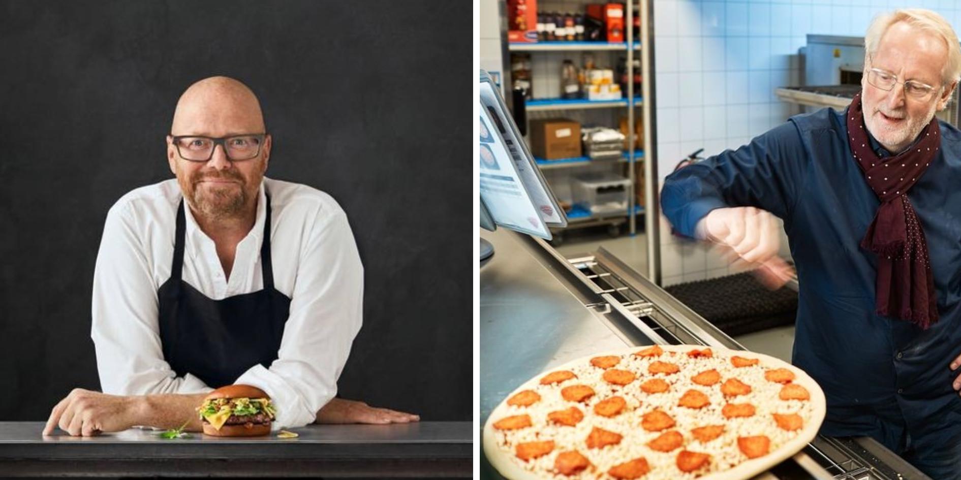 FAST FOOD-FEST: Paul Cunningham som bor og jobber i Danmark har laget en burger for McDonalds, mens Eyvind Hellstrøm er i gang med et pizzasamarbeid med Dominos. Dette har fått kokkekolleger til å reagere.