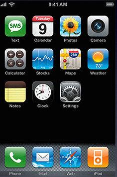 Slik så hjemskjermen ut på den aller første iPhonen.