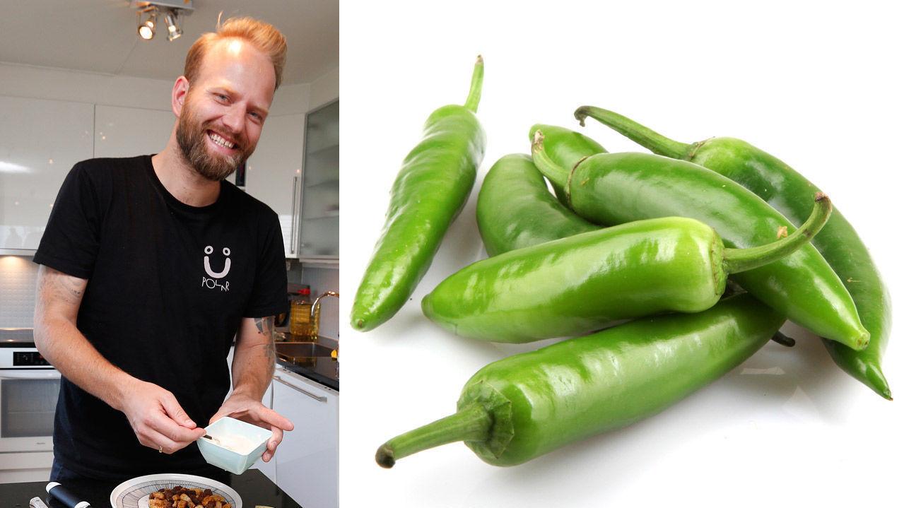 CHILI-DILLA: Mesterkokk Tom Victor Gausdal ble inspirert etter en reise i USA til å bruke mer grønn chili i maten. Nå er han hekta. Foto: Trond Solberg/VG/NTB Scanpix