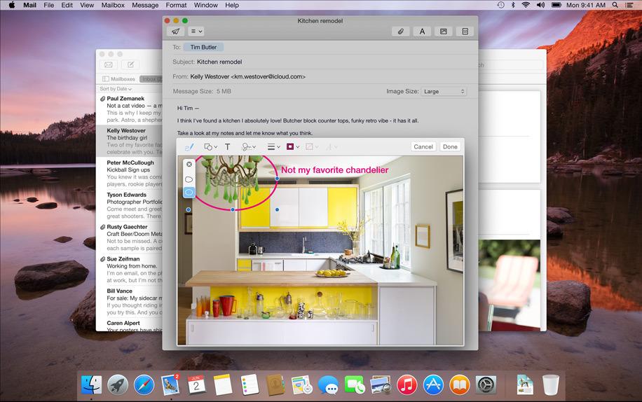 Mailklienten blir blant annet støttet av et nytt bilderedigeringsverktøy, som lar deg gjøre enkle redigeringer.Foto: Apple