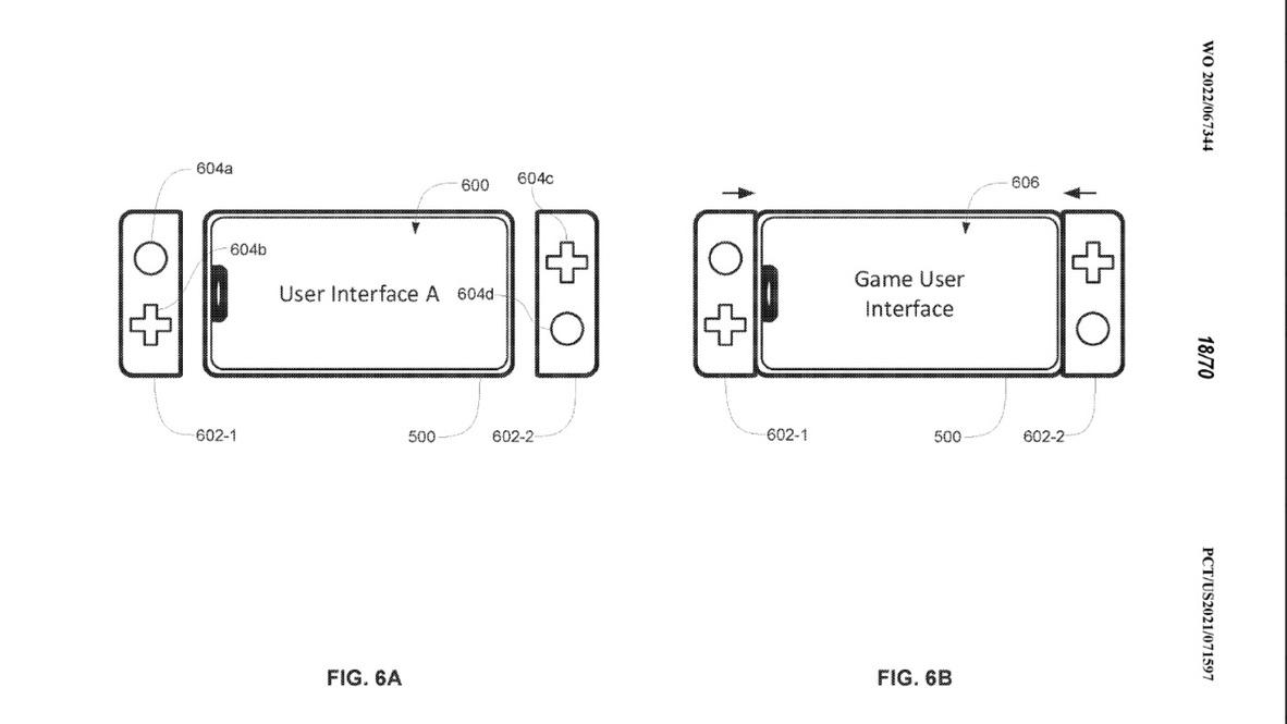 Bildet hentet fra Apples patentsøknad. Kontrollen kan minne om Nintendos JoyCon, men er altså tenkt som en kontroll spesielt for Apples enheter.