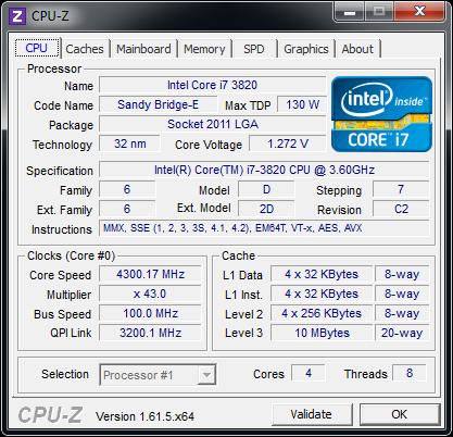Intel Core i7 3820 @ 4,3 GHz.