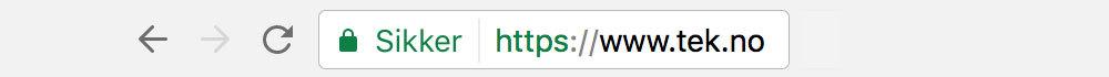 Ser du en hengelås i adressefeltet i nettleseren kan du være sikker på at HTTPS er aktivert.