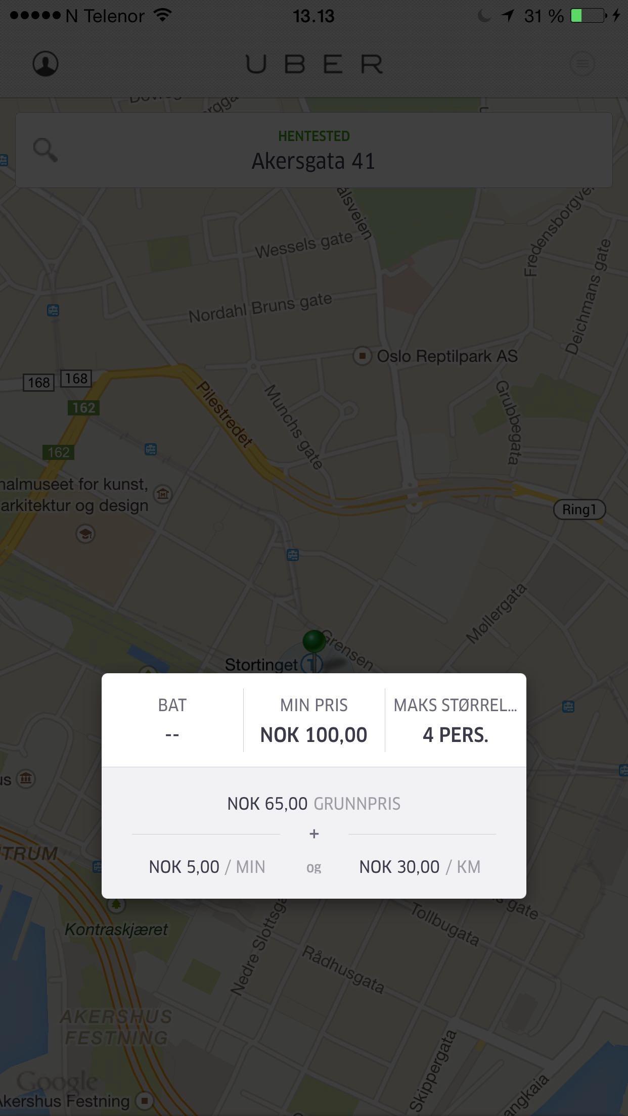 Kostbare biler ser ut til å gi høye priser. UberPOP skal være langt rimeligere å bruke enn UberBLACK.Foto: Finn Jarle Kvalheim, Tek.no
