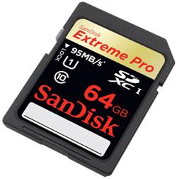 SanDisk Extreme Pro SDXC UHS-I 64 GB 95 MB/s.