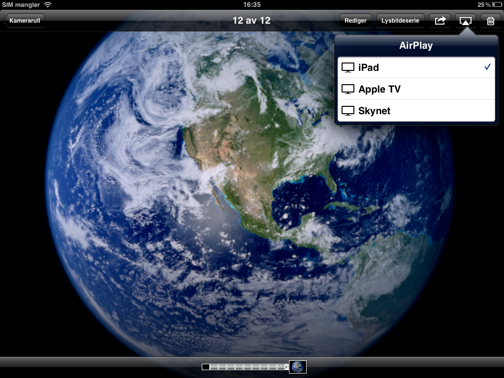 Uansett hvor du befinner deg i iOS finner du Airplay-logoen, for å overføre trådløst til TV-en.