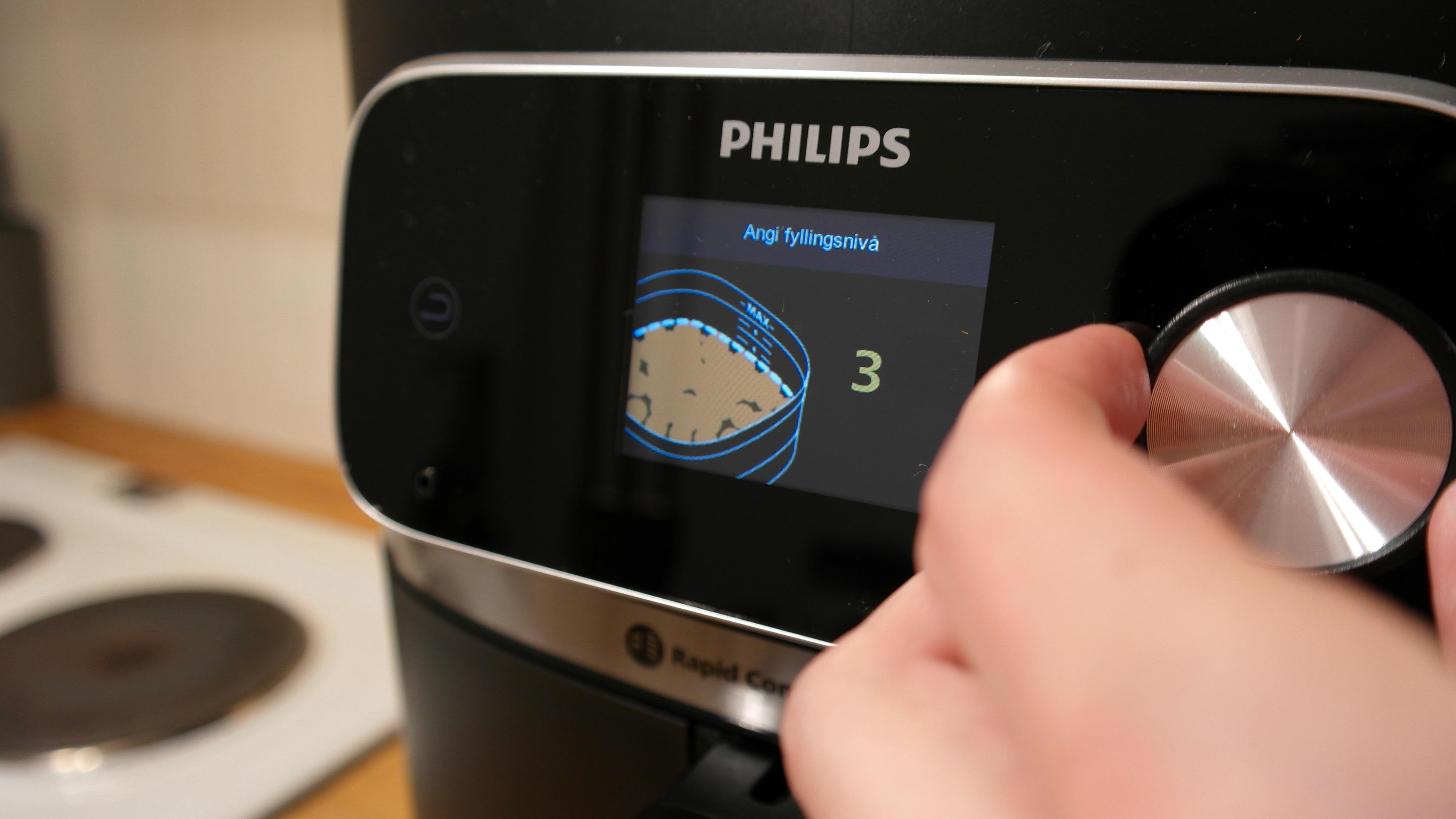 På Philips Combi har man en rekke valgmuligheter, blant annet hvor mye mat som skal tilberedes. 