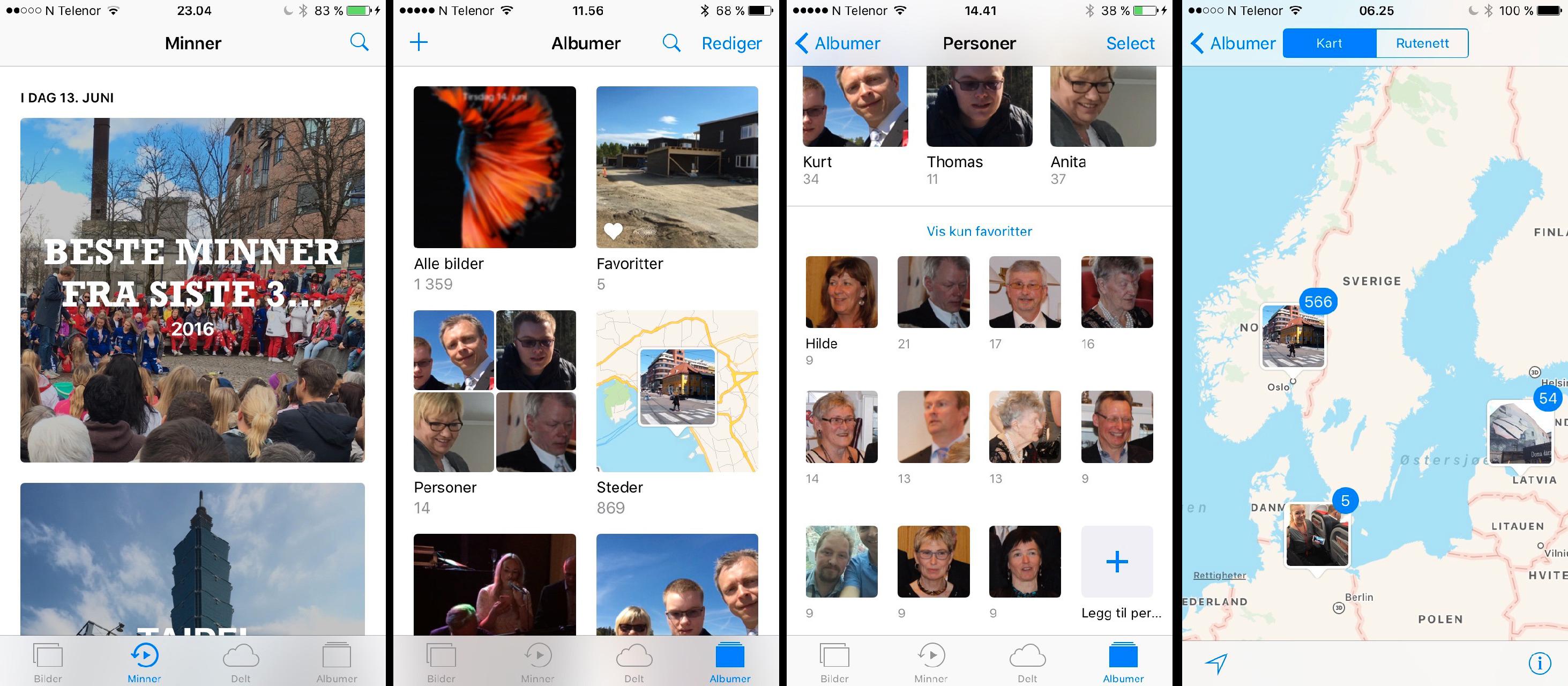 Bilder-appen samler automatisk bilder under «Minner» og har også fått innebygget ansiktsgjenkjenning.
