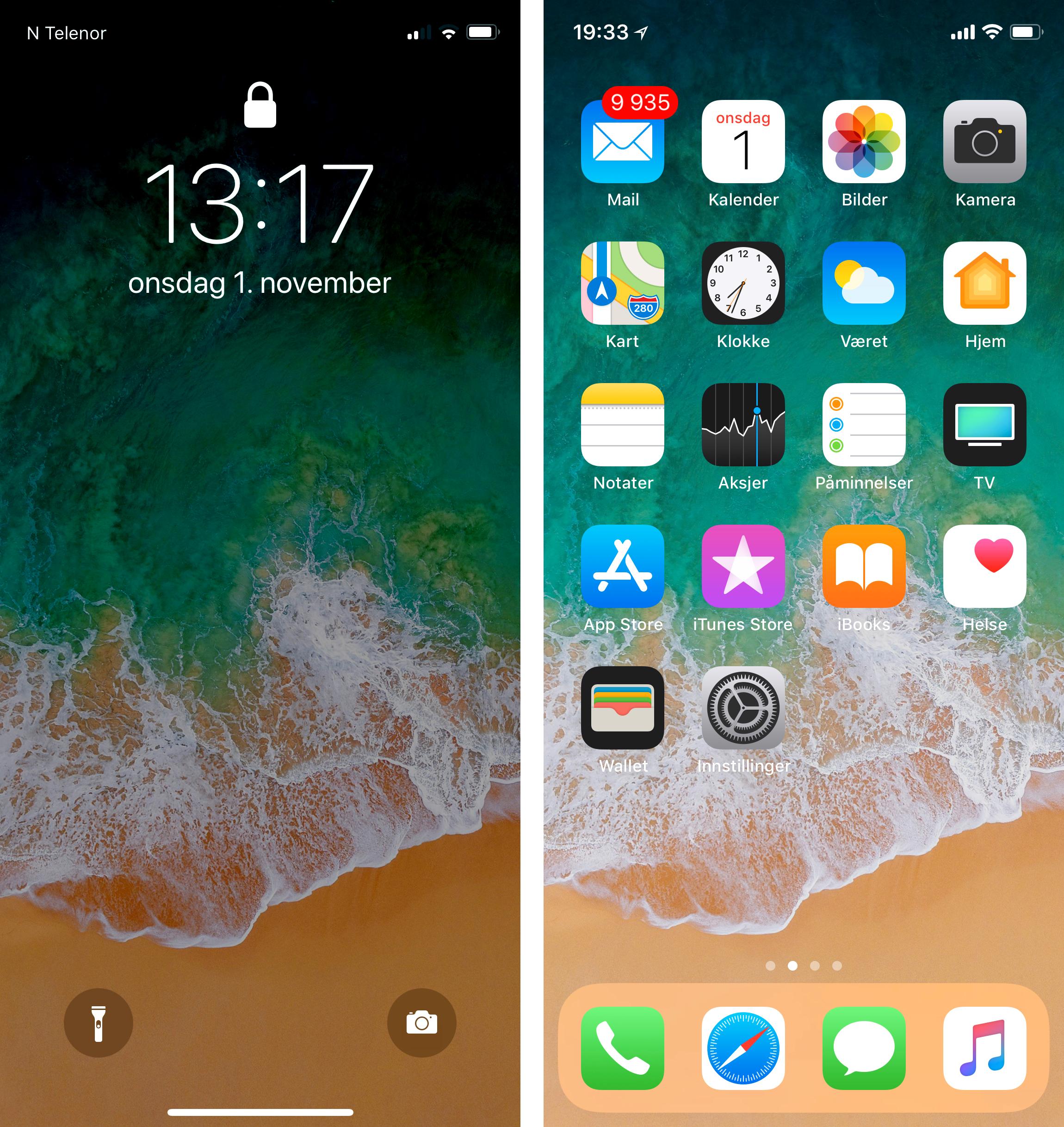 Det grafiske i iOS på iPhone X er for en stor del som før, men noen endringer er det likevel her. Ett eksempel er at batteriprosent ikke kan vises fast i toppen av skjermen.