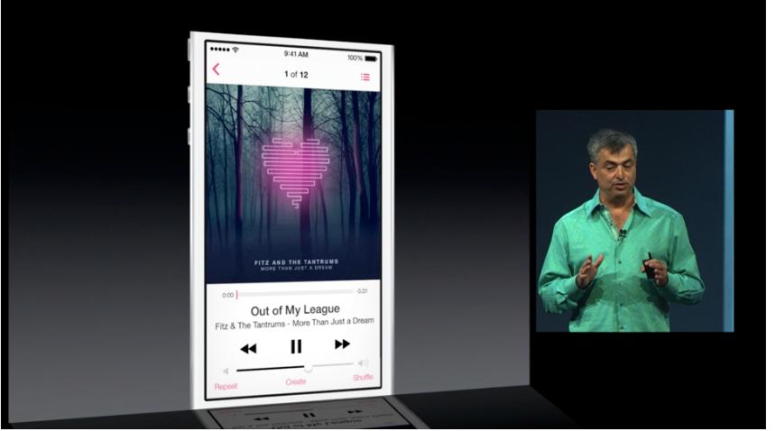 En helt ny musikk-app er lagt inn i iOS 7. Den er tettere integrert med iCloud og iTunes.