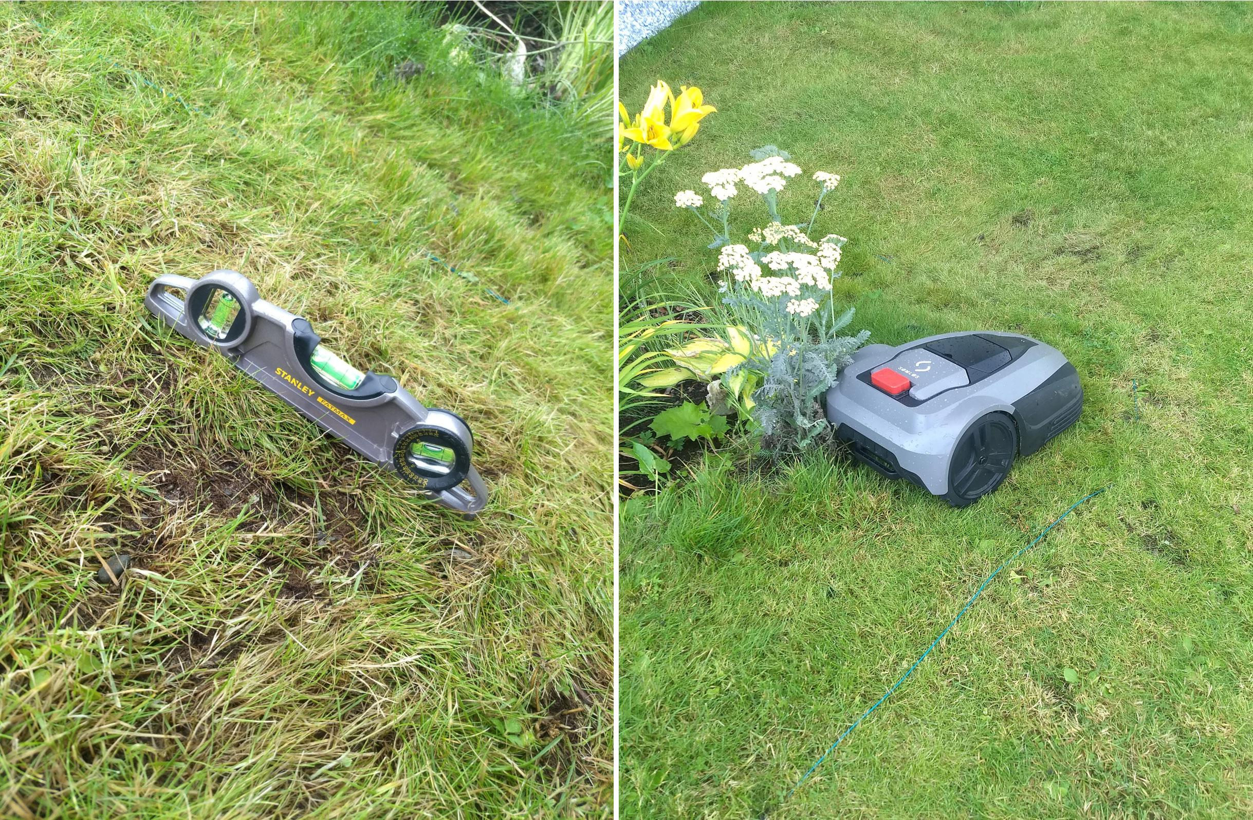 Terje Klungervik har sjekket med vater at bakken i hagen er innenfor det Sømløs hevder at G1 skal takle. Likevel opplever han stadig vekk at klipperen ikke klarer å klippe gresset skikkelig.