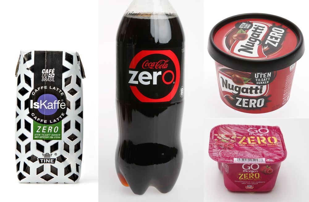 LURT AV ZERO: Selv om et produkt er merket «zero» er det ikke nødvendigvis sukkerfritt. Kun ett av disse produktene er helt sukkerfri og kalorifri, og det er lettbrusen cola zero. I både yoghurt og iskaffe er det naturlig innhold av melkesukker.