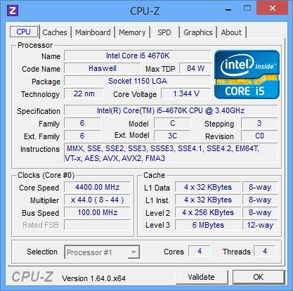 Intel Core i5 4670K @ 4,4 GHz.