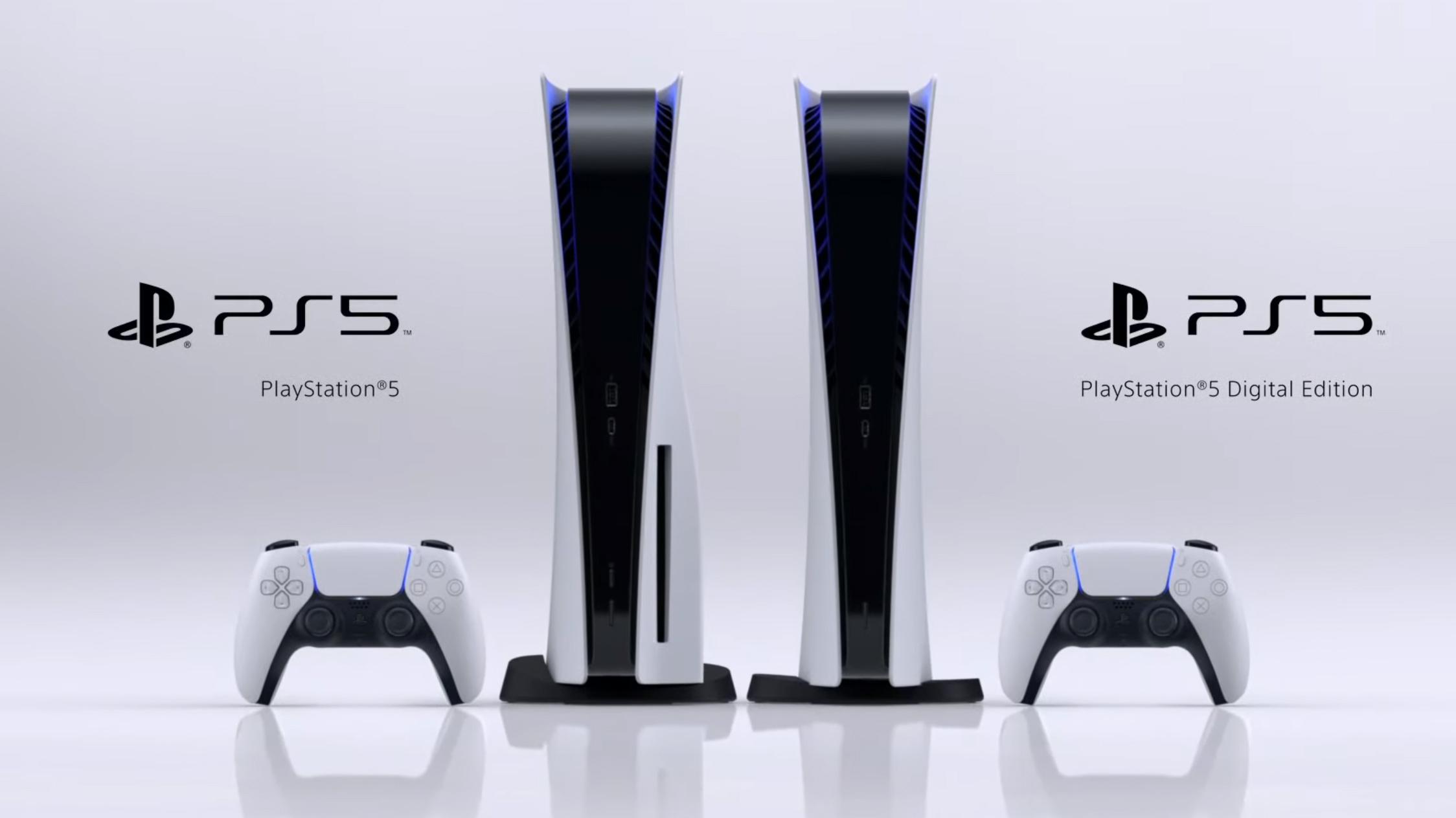 Playstation 5 i to versjoner, en med og en uten diskdrev.