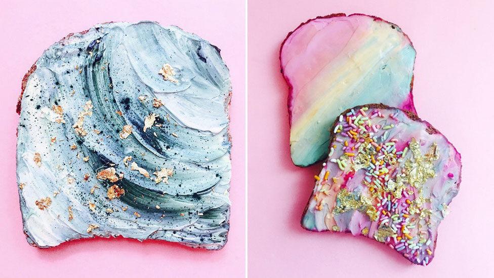 BILLEDSKJØNN TOAST: Mermaid-toast (til venstre) og unicorn-toast trender på nettet. Foto: Adeline Waugh