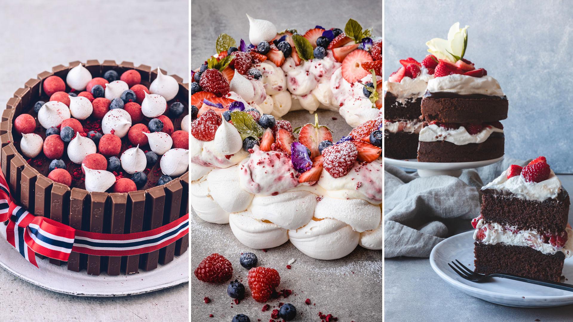 VAKRE KAKER: Lise Finckenhagen gir deg fem deilige kakeoppskrifter som sørger for et vakkert kakebord til nasjonaldagen. Foto: Krister Sørbø/VG