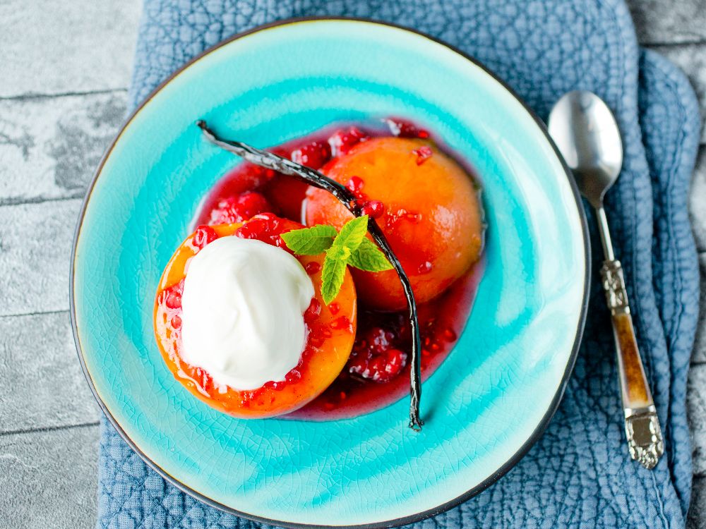 Peach melba – persikodessert med vanilj