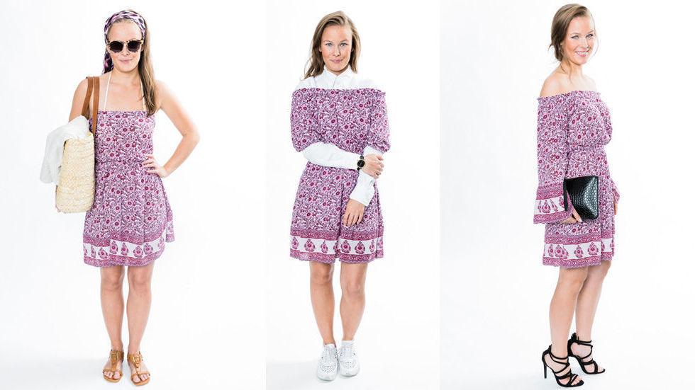 MANGE VARIANTER: Både sommerkjolen og chinosene kan styles på flere måter. Foto: Krister Sørbø / VG
