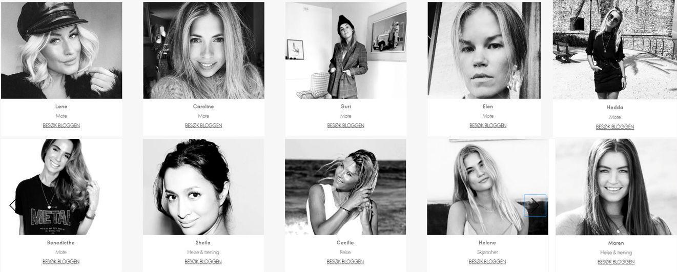 ELLE-BLOGGERE: Dette er bloggerne som representerer Elle. Foto: Skjermdump, Elle.no.