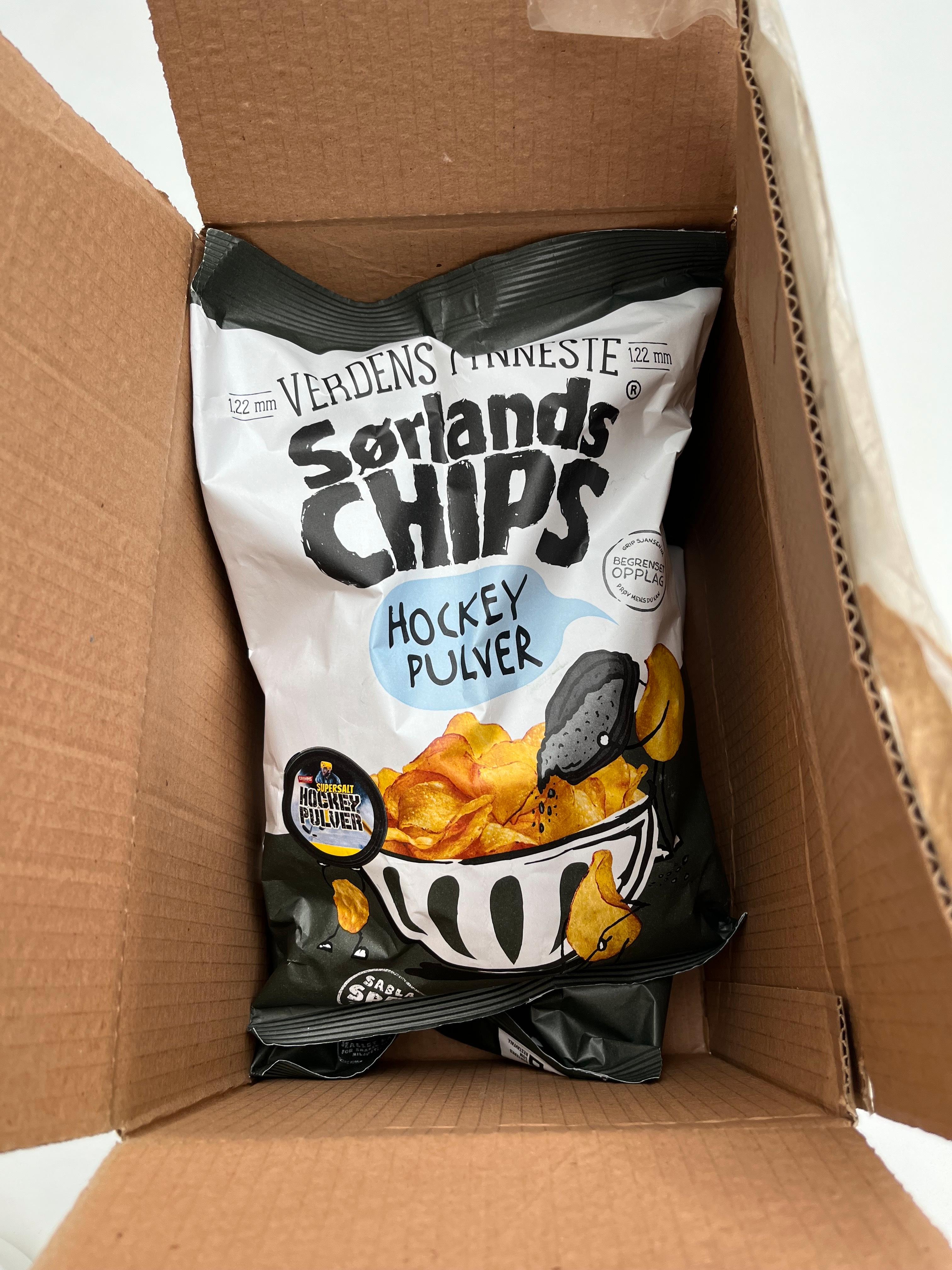 POTTIS I POSTEN: Chipsen er ikke i salg ennå, men vi fikk et par testposer. 